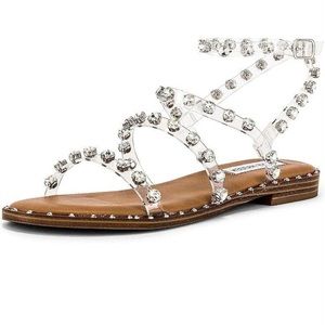 Steve Madden Women’s Travel Flat sandal clear rhinestone 6.5